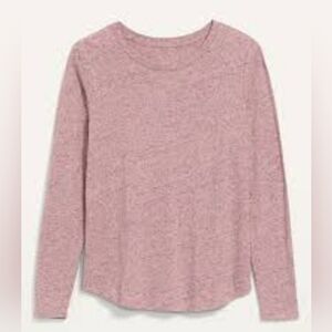 Old Navy EveryWear Crew-Neck Speckled Long-Sleeve Heather Pink T-Shirt